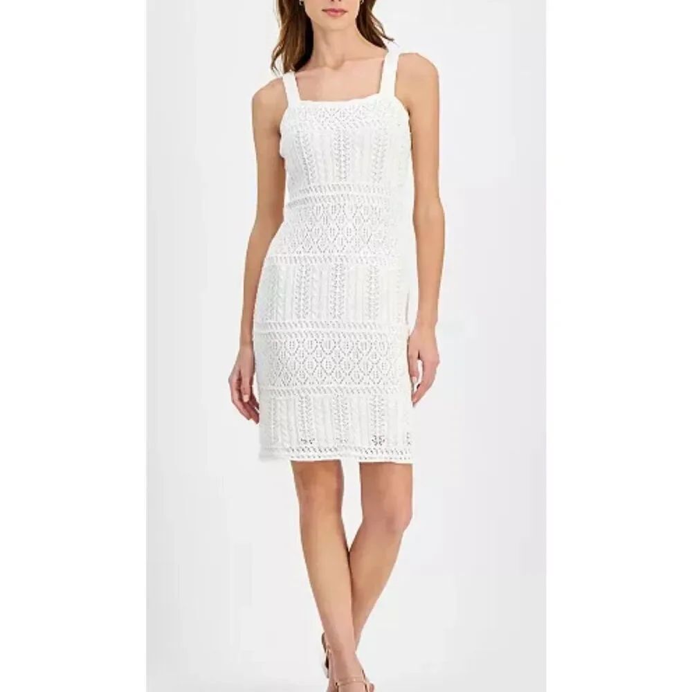 Taylor white crochet tank dress boho size M